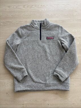 Vineyard Vines Heather Gray Quarter-Zip Pullover with Navy Trim